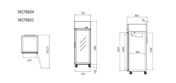 TOP MOUNTED 1 DOOR FREEZER SHOWCASE 730 MM MCF8601