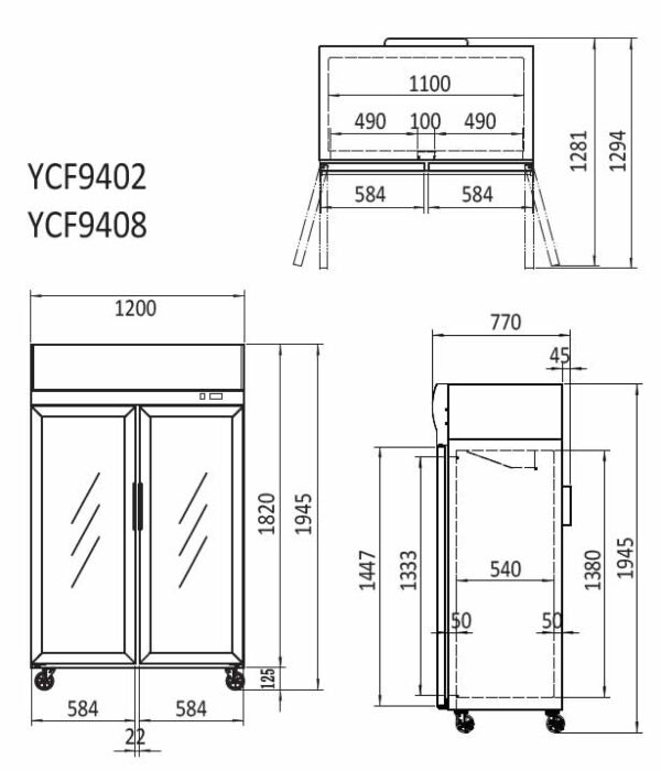 TOP MOUNTED DOUBLE DOOR GLASS FREEZER YCF9408