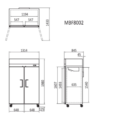TOP MOUNTED 2 DOOR FREEZER 1314 MM MBF8002