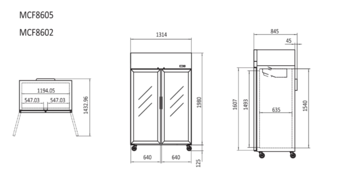 TOP MOUNTED 2 DOOR FRIDGE SHOWCASE 1314 MM MCF8605
